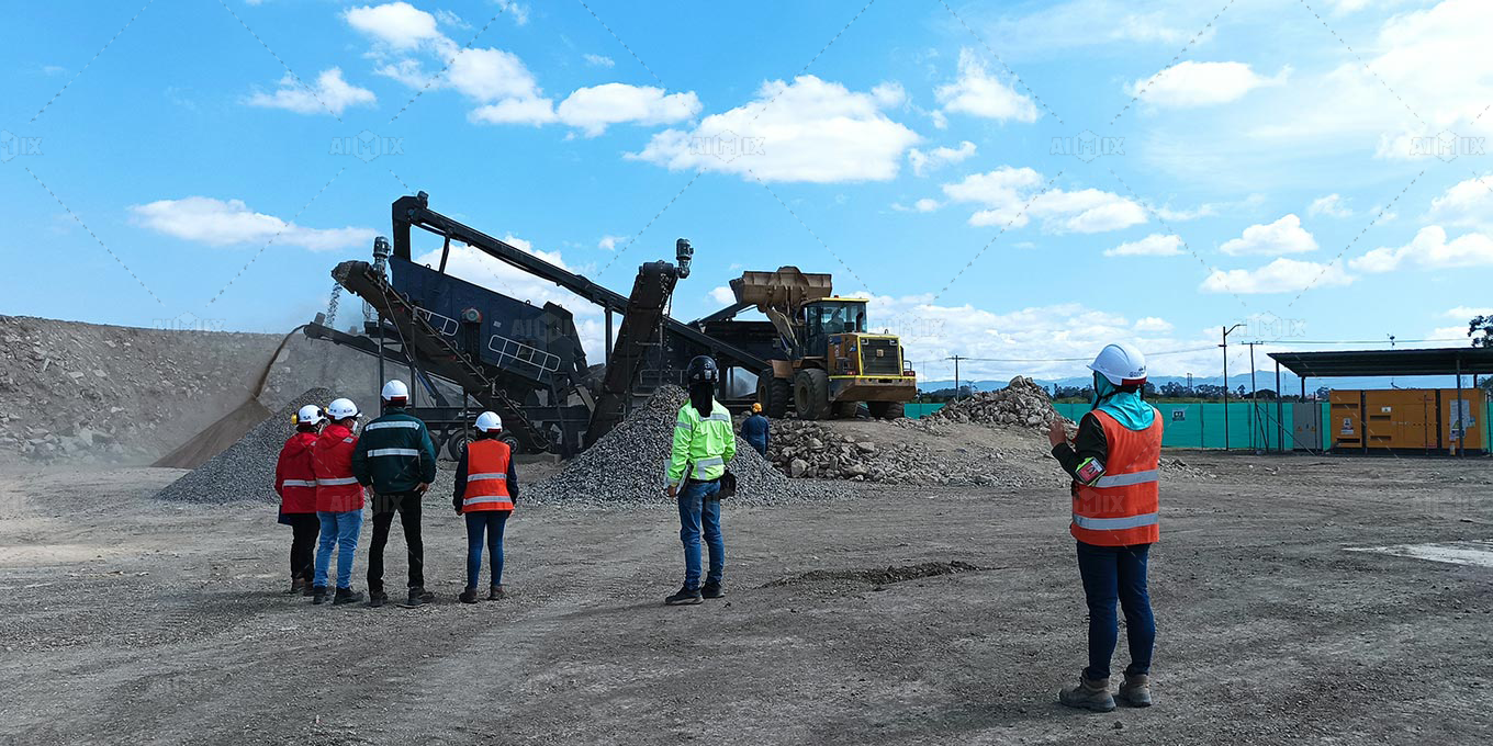 mobile crushing equipment working on-site for construction waste processing